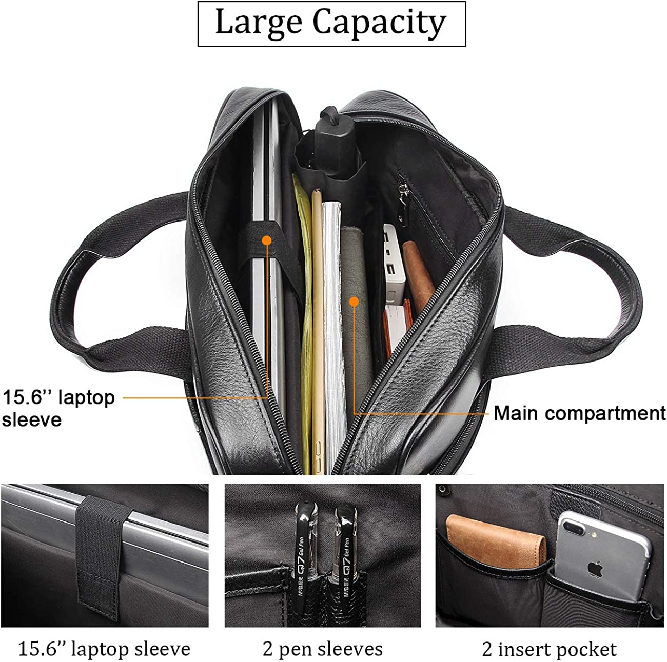 Augus Leather Laptop Briefcase for Men,Waterproof Travel Messenger Duffle Bags 15.6 Inch Laptop Bag - Image 3
